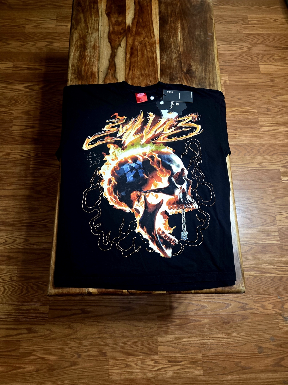 Evil Vice Men's Black Flaming Skull Graphic Long Sleeve Tee